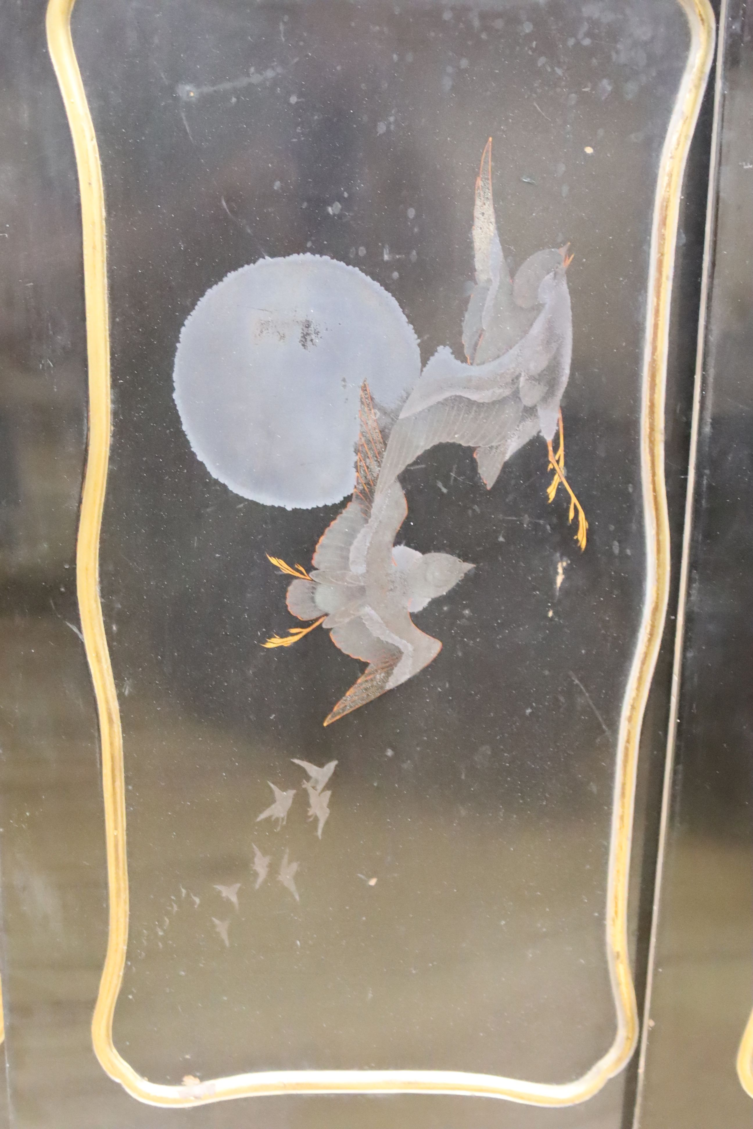 Four Japanese decorative lacquered panels, with 'bird' decoration, 55 x 32cm